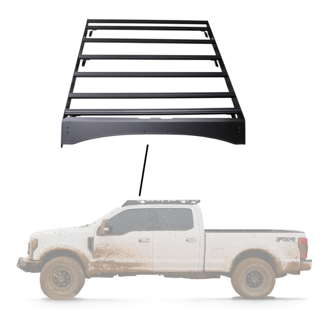 Sherpa 137844 The Thunder Full Height Roof Rack for Ford F250 / F350 / F450 Crew Cab - Full-Length Aluminum, 1/4" Side Panels, Drill-Free No Modification, Black Textured Powder Coat Finish