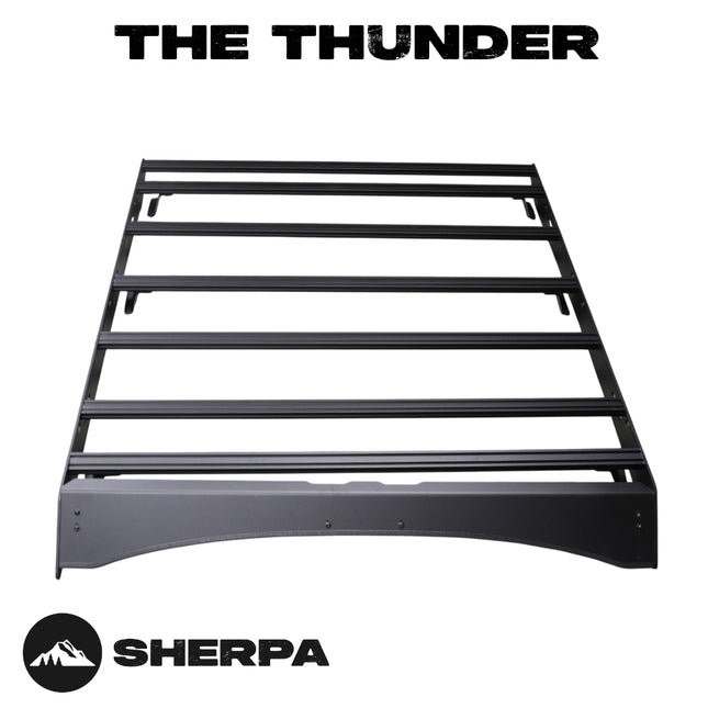 Sherpa 137844 The Thunder Full Height Roof Rack for Ford F250 / F350 / F450 Crew Cab - Full-Length Aluminum, 1/4" Side Panels, Drill-Free No Modification, Black Textured Powder Coat Finish