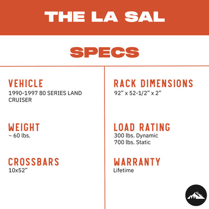 Sherpa - The La Sal Half Height/Single Row Light Aluminum Roof Rack with Crossbars Made for 1990-1997 Toyota 80 Series Land Cruiser - Drill Free Rack for Tents; Kayaks; Bikes; Skis Made in the USA