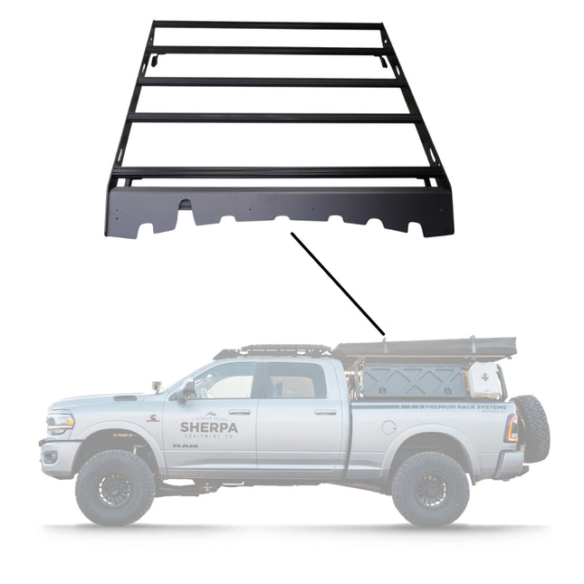 Sherpa 140744 Diablo Roof Rack for RAM 2500 / 3500 Crew Cab Trucks That Have Clearance Lights - Full-Length Aluminum, 1/4" Side Panels, Modification Required, Black Textured Powder Coated