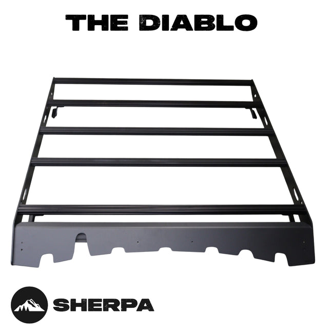 Sherpa 140744 Diablo Roof Rack for RAM 2500 / 3500 Crew Cab Trucks That Have Clearance Lights - Full-Length Aluminum, 1/4" Side Panels, Modification Required, Black Textured Powder Coated