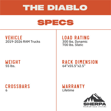 Sherpa 140744 Diablo Roof Rack for RAM 2500 / 3500 Crew Cab Trucks That Have Clearance Lights - Full-Length Aluminum, 1/4" Side Panels, Modification Required, Black Textured Powder Coated