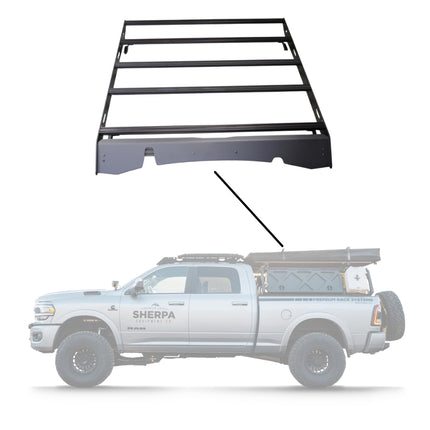 Sherpa 140844 The Diablo Roof Rack for RAM 2500 / 3500 Crew Cab Trucks without Clearance Lights - Full-Length Aluminum, 1/4" Side Panels, Modification Required, Black Textured Powder Coated