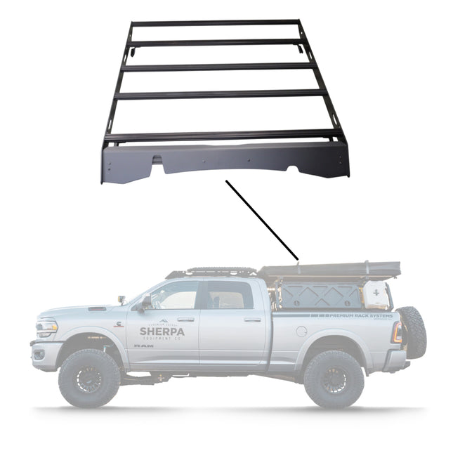 Sherpa 140844 The Diablo Roof Rack for RAM 2500 / 3500 Crew Cab Trucks without Clearance Lights - Full-Length Aluminum, 1/4" Side Panels, Modification Required, Black Textured Powder Coated