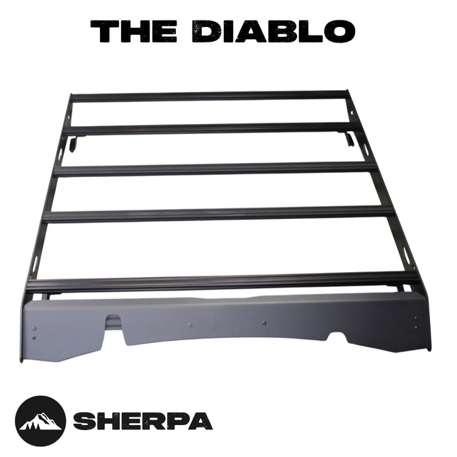 Sherpa 140844 The Diablo Roof Rack for RAM 2500 / 3500 Crew Cab Trucks without Clearance Lights - Full-Length Aluminum, 1/4" Side Panels, Modification Required, Black Textured Powder Coated