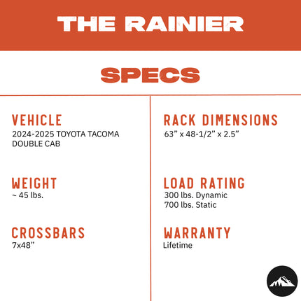 Sherpa - The Rainier Half Height/Single Row Light Aluminum Roof Rack with Crossbars Made for 2024-2025 Toyota Tacoma Double Cab - Drill Free Rack for Tents; Kayaks; Bikes; Skis Made in the USA