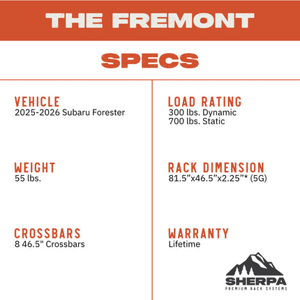 Sherpa 153844 The Fremont Full Height Roof Rack for Subaru Forester - Full-Length Aluminum, 1/4" Side Panels, Drill-Free No Modification, Black Textured Powder Coat Finish
