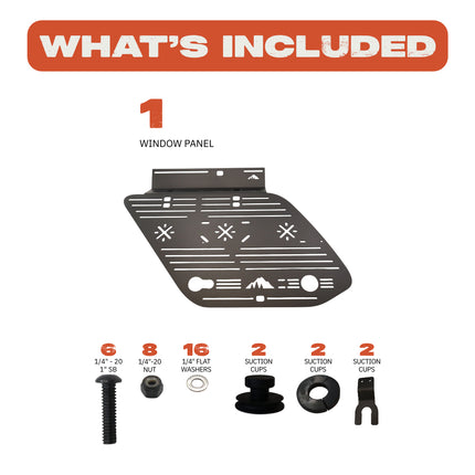 Sherpa 512540 Driver Side Window Panel for 5th Gen 4Runner - 3/16" Aluminum Side Panel Gear Mount, No Drill, Bolts to Crestone/Needle Rack, Suction to Window, Recovery Gear Storage