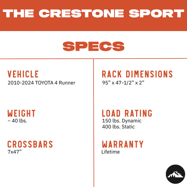 Sherpa - The Crestone Sport Full Height Aluminum Roof Rack with Crossbars Made for 2010-24 Toyota 4Runner 5th Gen. - Drill Free Rack for Tents; Kayaks; Bikes; Skis Made in the USA