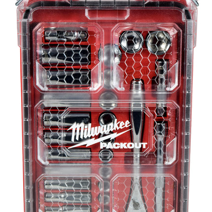 Milwaukee SAE Ratchet Socket Mechanics Tool Set 3/8 in. Low Profile Packout Case