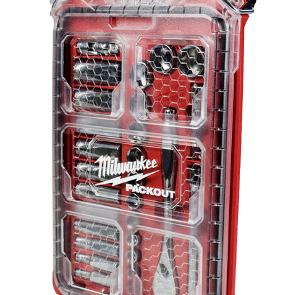 Milwaukee SAE Ratchet Socket Mechanics Tool Set 3/8 in. Low Profile Packout Case