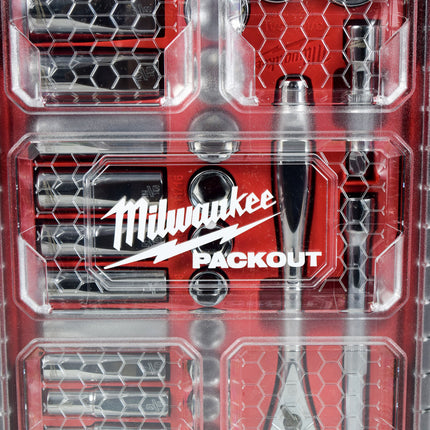 Milwaukee SAE Ratchet Socket Mechanics Tool Set 3/8 in. Low Profile Packout Case