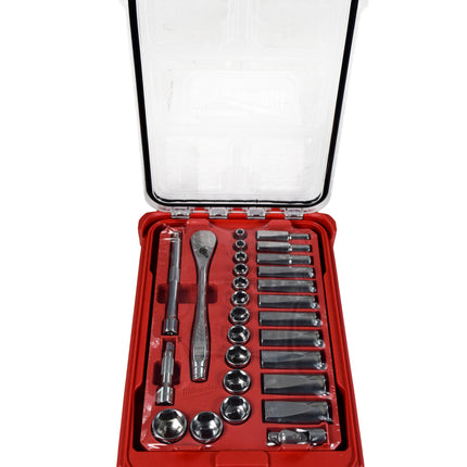 Milwaukee SAE Ratchet Socket Mechanics Tool Set 3/8 in. Low Profile Packout Case