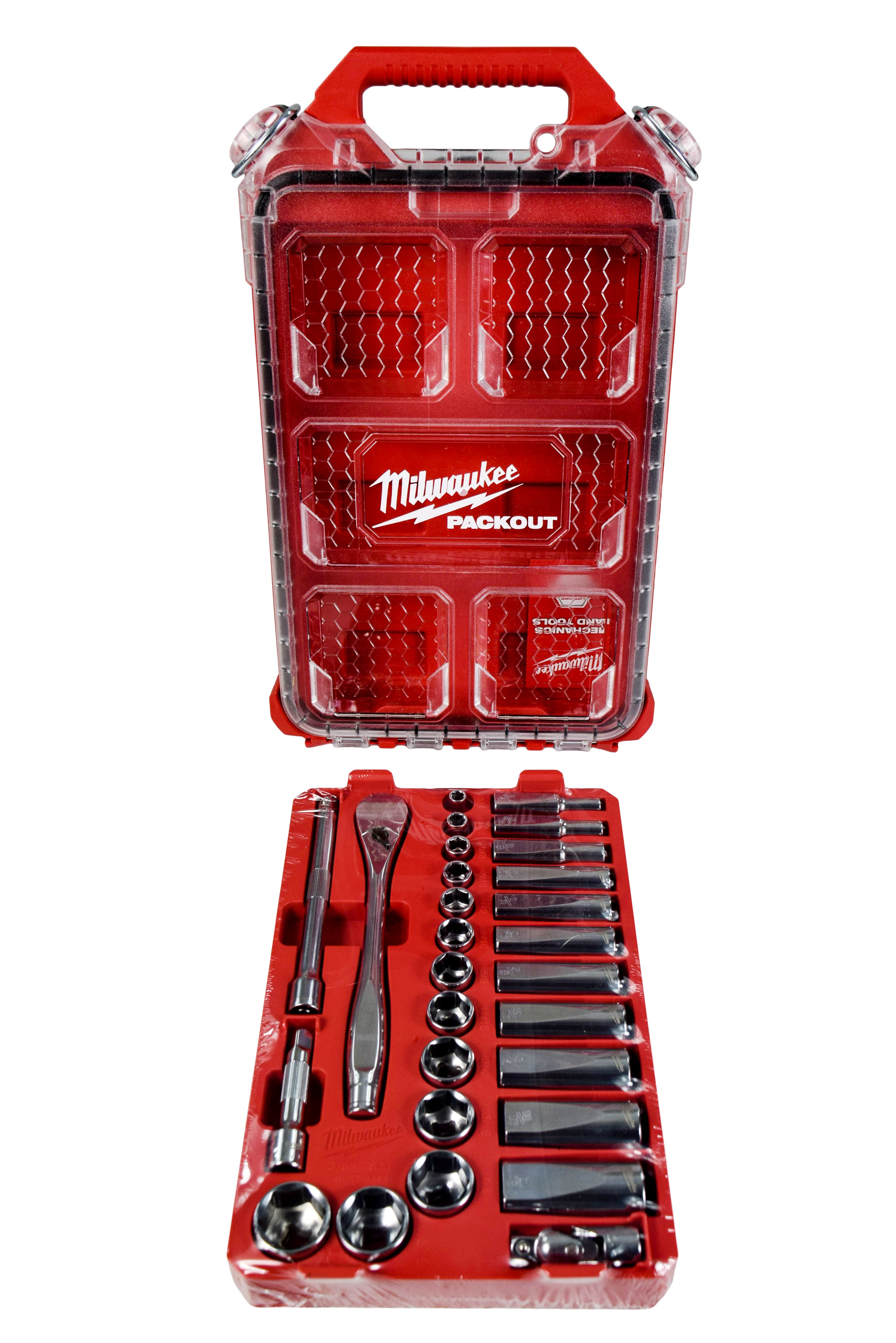 Milwaukee SAE Ratchet Socket Mechanics Tool Set 3/8 in. Low Profile Packout Case