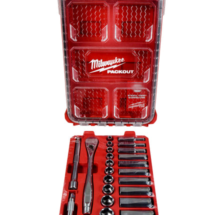 Milwaukee SAE Ratchet Socket Mechanics Tool Set 3/8 in. Low Profile Packout Case