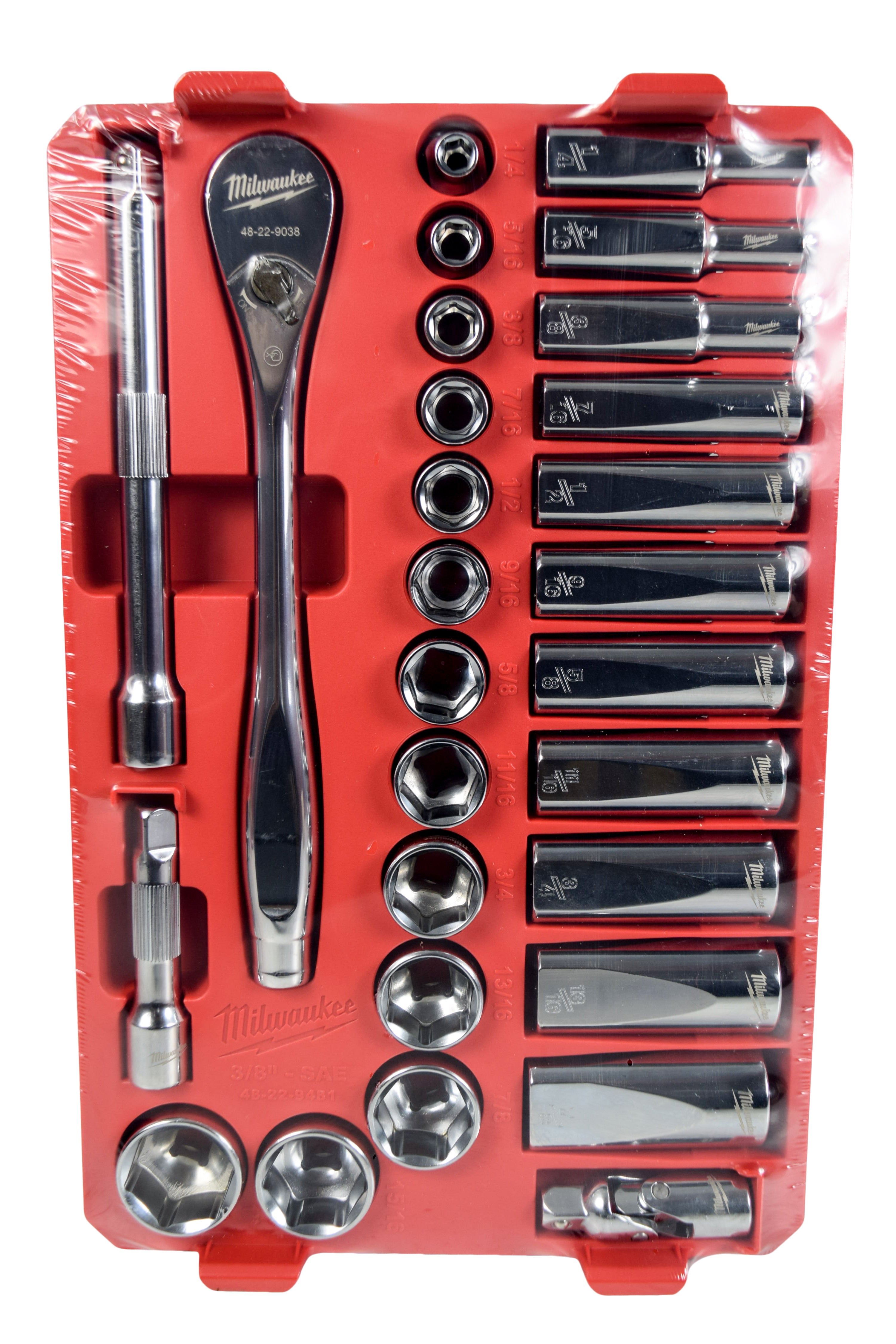 Milwaukee SAE Ratchet Socket Mechanics Tool Set 3/8 in. Low Profile Packout Case