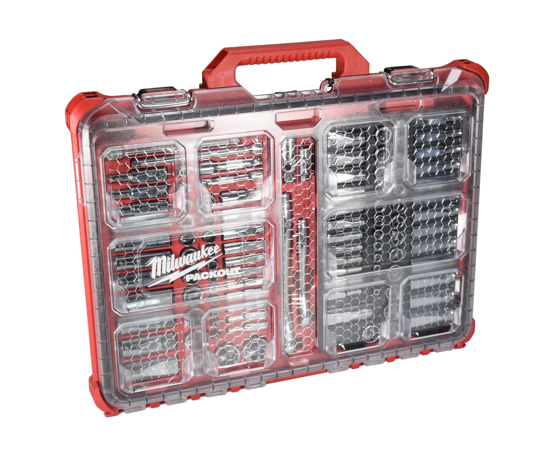 Milwaukee 48-22-9486 106-Piece 1/4 in. and 3/8 in. Drive SAE and Metric Ratchet and Socket Mechanics Tool Set with PACKOUT Low-Profile Organizer, 90-Tooth Ratchet, FOUR FLAT Sockets, IP65-Rated Case