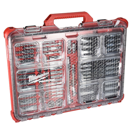 Milwaukee 48-22-9486 106-Piece 1/4 in. and 3/8 in. Drive SAE and Metric Ratchet and Socket Mechanics Tool Set with PACKOUT Low-Profile Organizer, 90-Tooth Ratchet, FOUR FLAT Sockets, IP65-Rated Case
