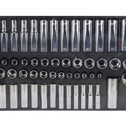 Milwaukee 48-22-9486 106-Piece 1/4 in. and 3/8 in. Drive SAE and Metric Ratchet and Socket Mechanics Tool Set with PACKOUT Low-Profile Organizer, 90-Tooth Ratchet, FOUR FLAT Sockets, IP65-Rated Case