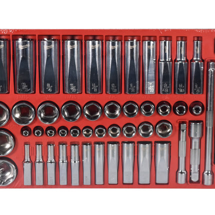 Milwaukee 48-22-9486 106-Piece 1/4 in. and 3/8 in. Drive SAE and Metric Ratchet and Socket Mechanics Tool Set with PACKOUT Low-Profile Organizer, 90-Tooth Ratchet, FOUR FLAT Sockets, IP65-Rated Case