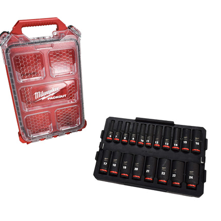 Milwaukee 49-66-6801 SHOCKWAVE Impact-Duty 3/8 in. Drive Metric Deep Well Impact PACKOUT Socket Set (19-Piece)