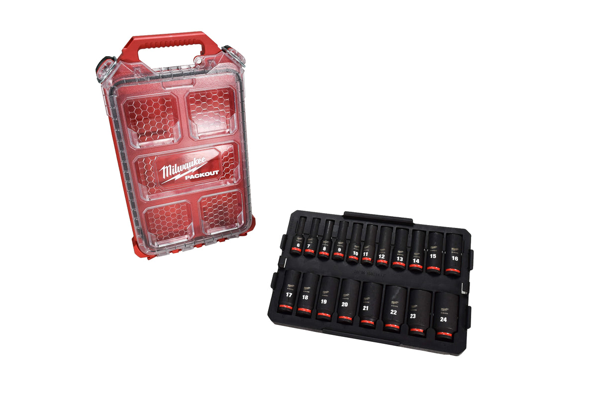 Milwaukee 49-66-6801 SHOCKWAVE Impact-Duty 3/8 in. Drive Metric Deep Well Impact PACKOUT Socket Set (19-Piece)