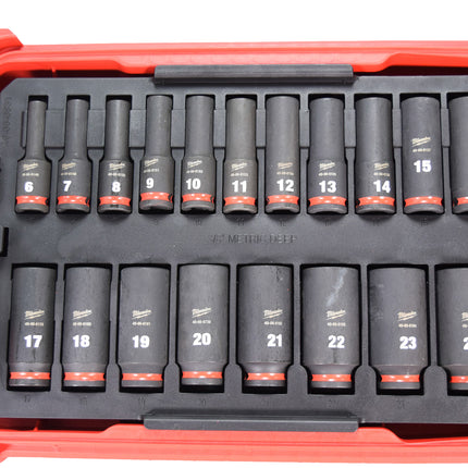 Milwaukee 49-66-6801 SHOCKWAVE Impact-Duty 3/8 in. Drive Metric Deep Well Impact PACKOUT Socket Set (19-Piece)