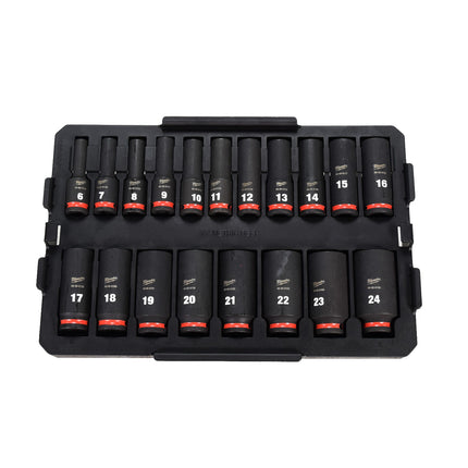 Milwaukee 49-66-6801 SHOCKWAVE Impact-Duty 3/8 in. Drive Metric Deep Well Impact PACKOUT Socket Set (19-Piece)