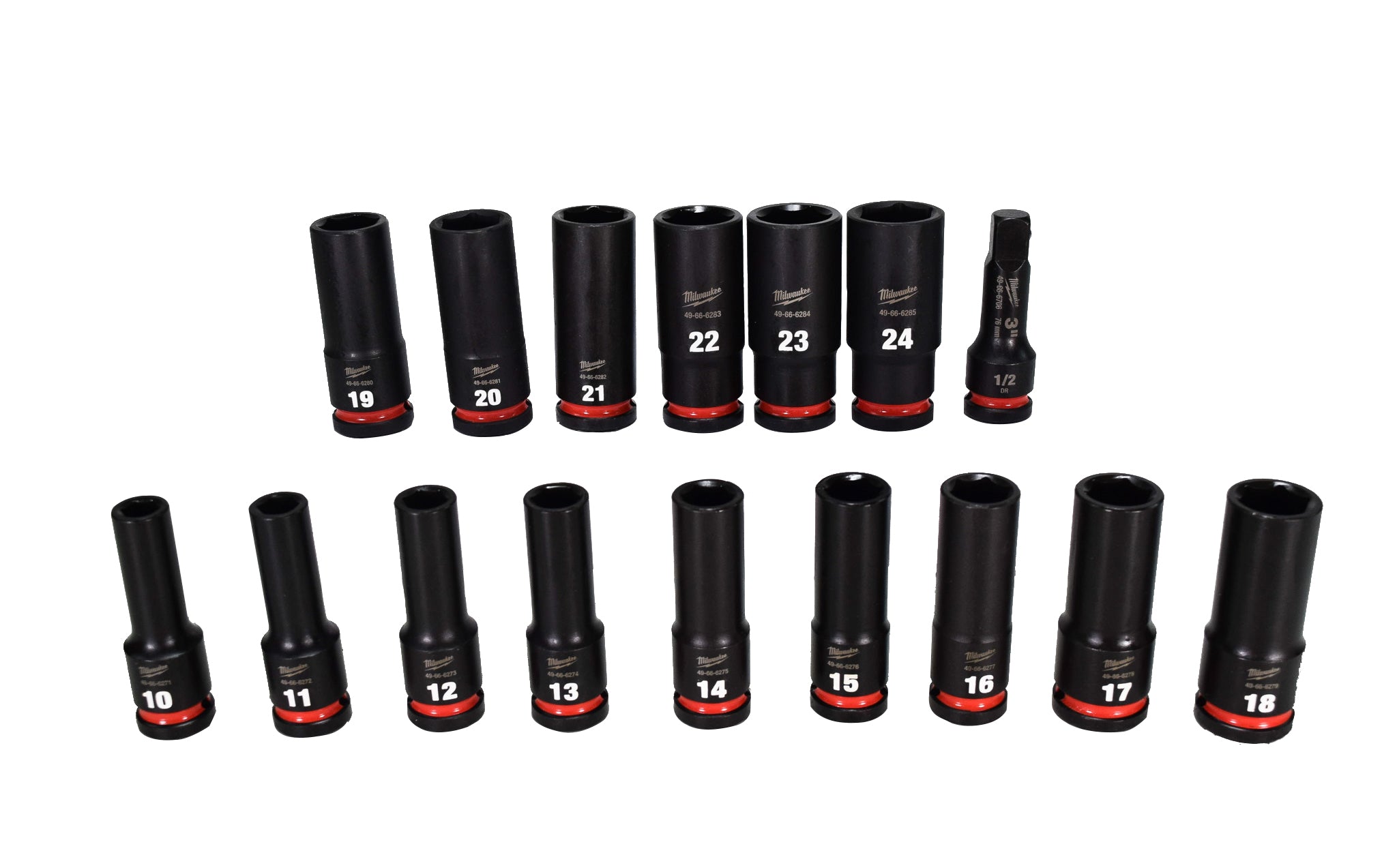 Milwaukee 49-66-6803  Impact Duty 1/2" Drive Metric Deep Well PACKOUT Socket Set (16-Piece)