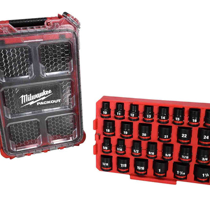 Milwaukee 49-66-6804 SHOCKWAVE Impact-Duty 1/2 in. Drive Metric and SAE Standard Impact PACKOUT Socket Set (27-Piece)