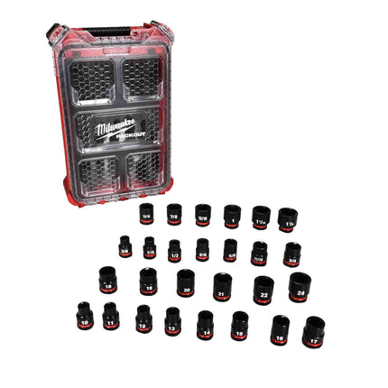 Milwaukee 49-66-6804 SHOCKWAVE Impact-Duty 1/2 in. Drive Metric and SAE Standard Impact PACKOUT Socket Set (27-Piece)