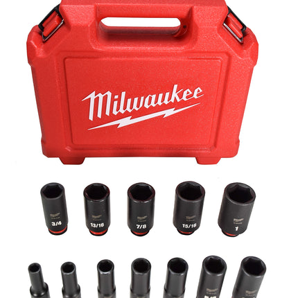 Milwaukee 49-66-7006 SHOCKWAVE 3/8 in. Drive Deep Well 6 Point Impact Socket Set (12-Piece)