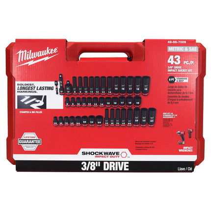 Milwaukee 49-66-7009 43PCSHOCKWAVE Impact Duty 3/8" Drive SAE & Metric Deep 6 Point Socket Set