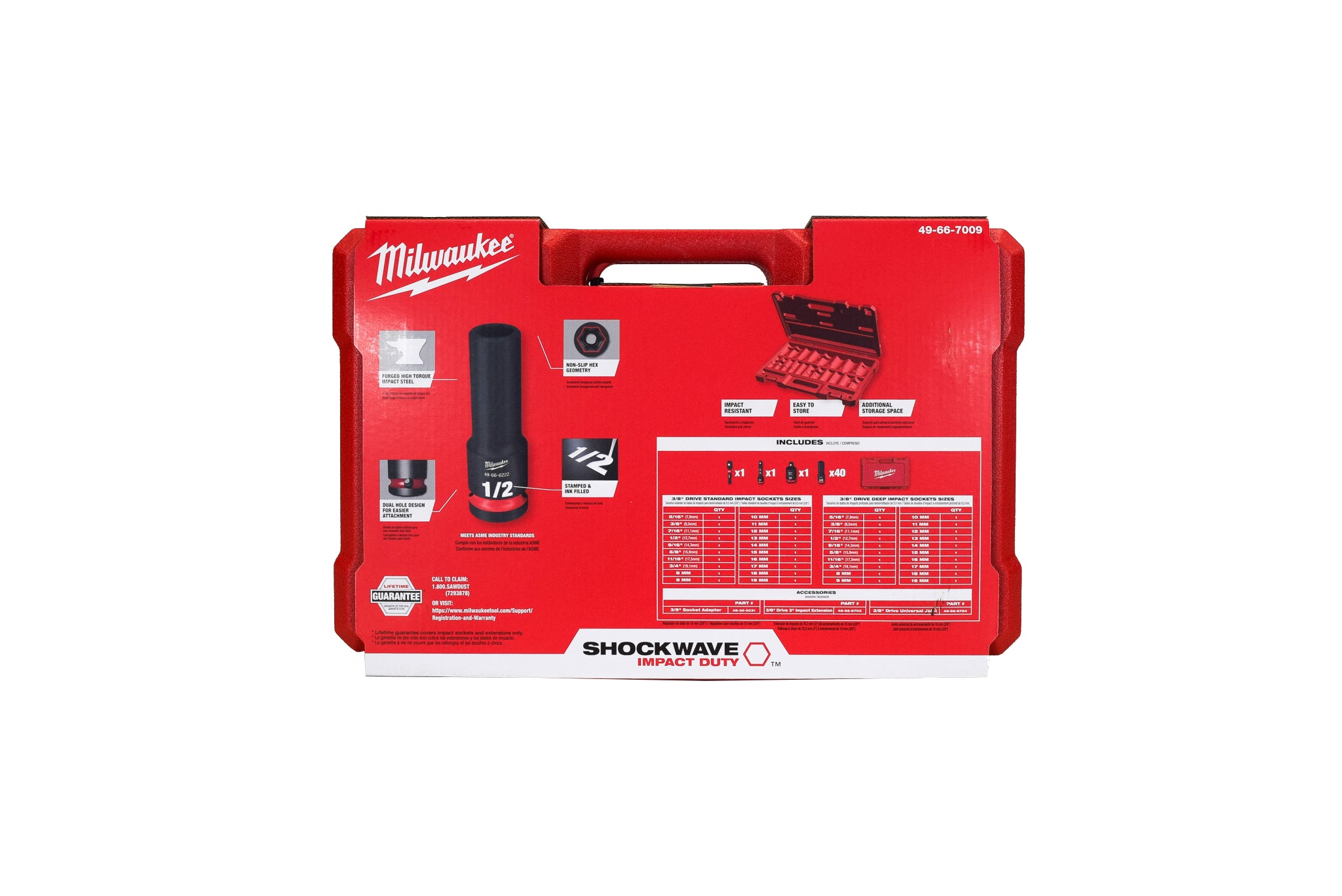 Milwaukee 49-66-7009 43PCSHOCKWAVE Impact Duty 3/8" Drive SAE & Metric Deep 6 Point Socket Set
