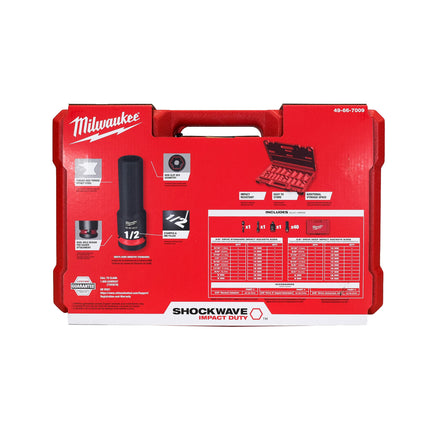 Milwaukee 49-66-7009 43PCSHOCKWAVE Impact Duty 3/8" Drive SAE & Metric Deep 6 Point Socket Set