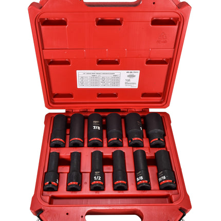 Milwaukee 49-66-7011 SHOCKWAVE 1/2 in. Drive SAE Deep Well Impact Socket Set (12-Piece)