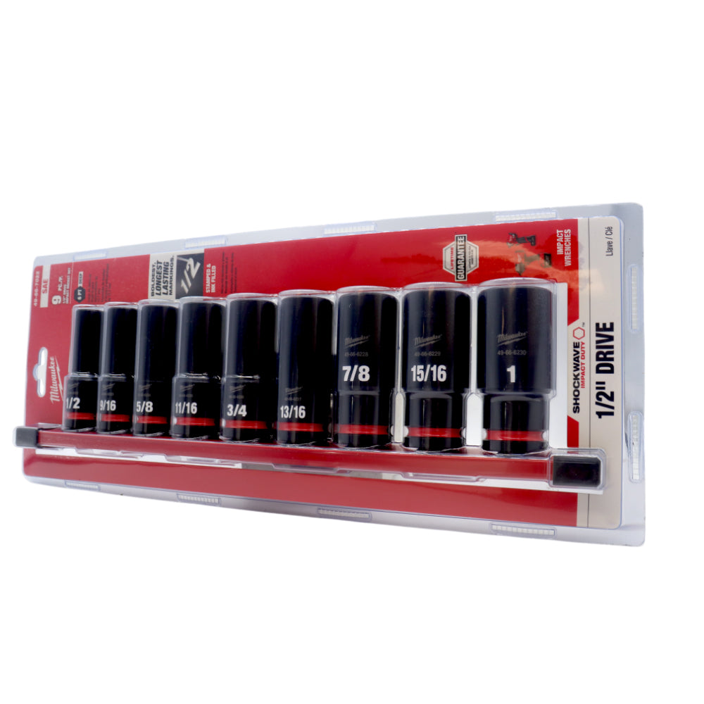 Milwaukee 49-66-7022 SHOCKWAVE 1/2" Drive SAE 6 Point Socket Set - 9PC