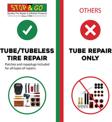 Stop & Go 100 Bicycle Repair & Inflation Kit for Tubeless and Tube-Type Tires.