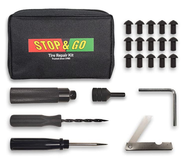 Stop & Go 1000A 22 Piece Tubeless Tire Pocket Plugger Repair Kit for Punctures and Flats on Car, Motorcycle, ATV, Jeep, Truck, & Tractor (15 Mushroom Plugs)