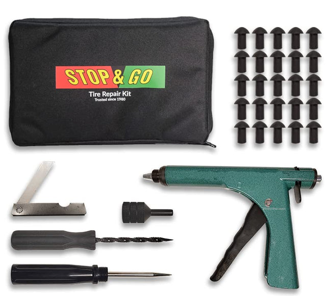Stop & Go 1075A Tubeless Tire Plugger Repair Kit with 25 Rubber Plugs, Insertion Tool, Reamer, and Laminated Instructions for Motorcycles, ATVs, UTVs, and Cars
