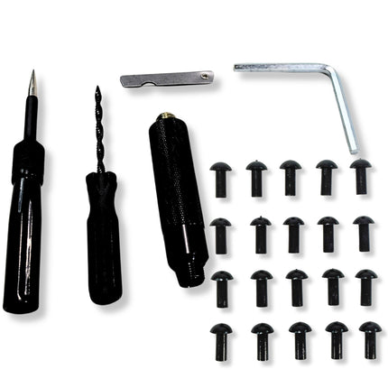 Stop & Go 1081 28 Piece Tubeless Mushroom Plug Tire Repair Kit with 20 Mushroom Plugs, Insertion Gun, Reamer, Rubber Cement, and Laminated Instructions for Motorcycles, ATVs, UTVs, and Cars