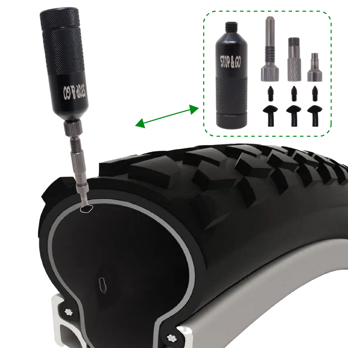 Stop & Go 200 Mini Pocket Plugger Tubeless Tire Repair Kit for Bikes & E-Bikes