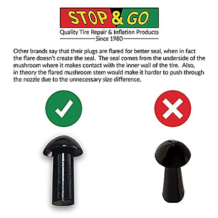 Stop & Go 275 Mini Plugger Refill Kit with 6 Mushroom Plugs and Cone Tips for Punctures and Flats on Bicycle and E-Bike Tubeless Tires, 5/8" Length x 3/16" Shaft Diameter