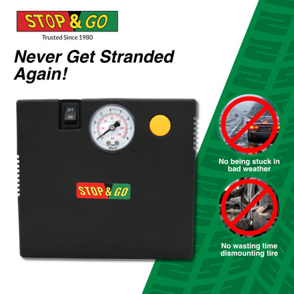 Stop & Go RCP-A37B Air Compressor / Inflater with 12V Car Adapter & Built in LED Light for Automotive, Motorcycle, Scooter, ATV, UTV, Golf Cart, Lawn Mower, or Other Inflation Purposes