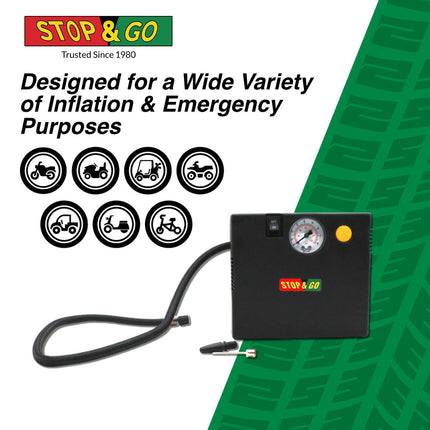 Stop & Go RCP-A37B Air Compressor / Inflater with 12V Car Adapter & Built in LED Light for Automotive, Motorcycle, Scooter, ATV, UTV, Golf Cart, Lawn Mower, or Other Inflation Purposes