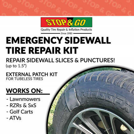 Stop & Go SW1000 14 Piece Emergency External Sidewall Tubeless Tire Repair Kit for Punctures on ATV, UTV, Trailer, Lawnmower, RZRs, Side by Side, & Golf Cart (7 Patches)