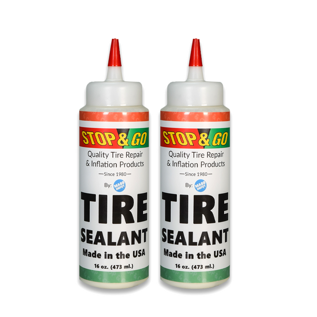 Stop & Go Tire Sealant Premium Flat Preventative  Made in The USA (16 oz) 2 Pack - Prevents Flats & Repairs Punctures for Tube or Tubeless Tires on Bikes, ATVs, Cars, and More