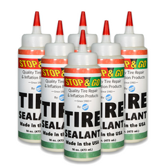 Stop & Go Tire Sealant Premium Flat Preventative  Made in The USA (16 oz) 6 Pack - Prevents Flats & Repairs Punctures for Tube or Tubeless Tires on Bikes, ATVs, Cars, and More