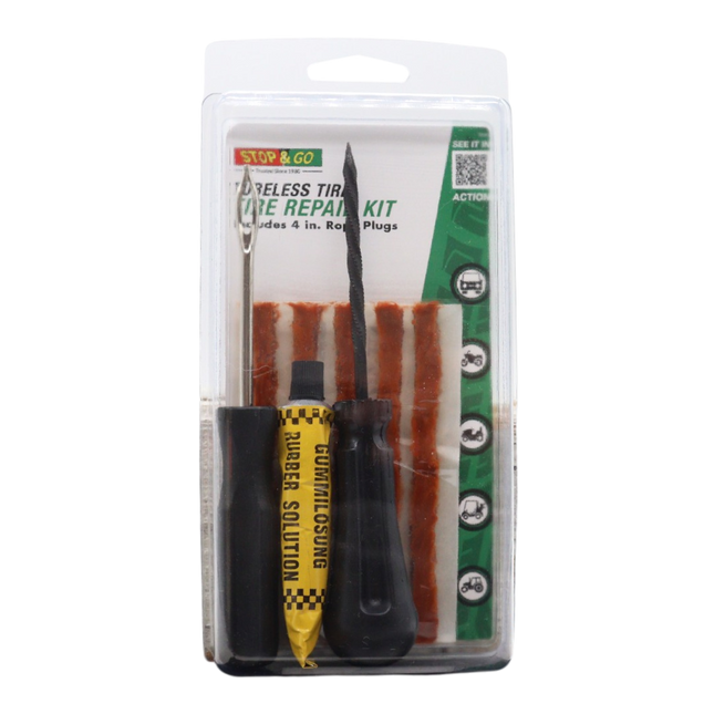 Stop & Go 76002 8 Piece Tubeless Tire Repair Kit with Rope Plug & Rubber Cement for Punctures and Flats on Motorcycle, ATV, Car, Truck, & Trailer (5 Plugs)