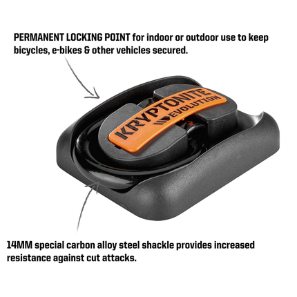 Kryptonite Evolution Ground Anchor 2.09 lbs. - Permanent Locking Point for Use Indoors or Outdoors to Keep Bicycles; E-Bikes; Scooters Safe (004738)